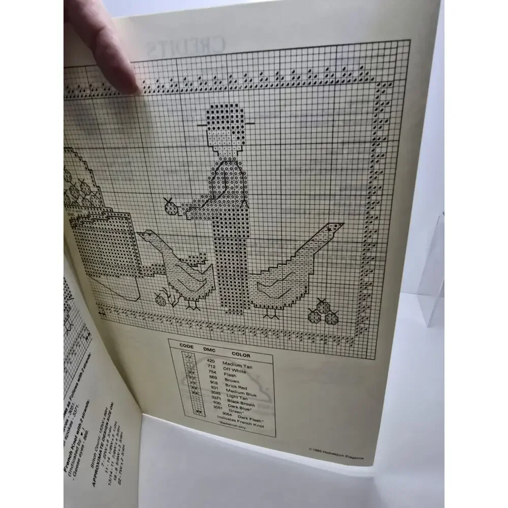1985 The Amish II Apple Tree Boy & Girl Cross Stitch Pattern Book Leaflet Goose